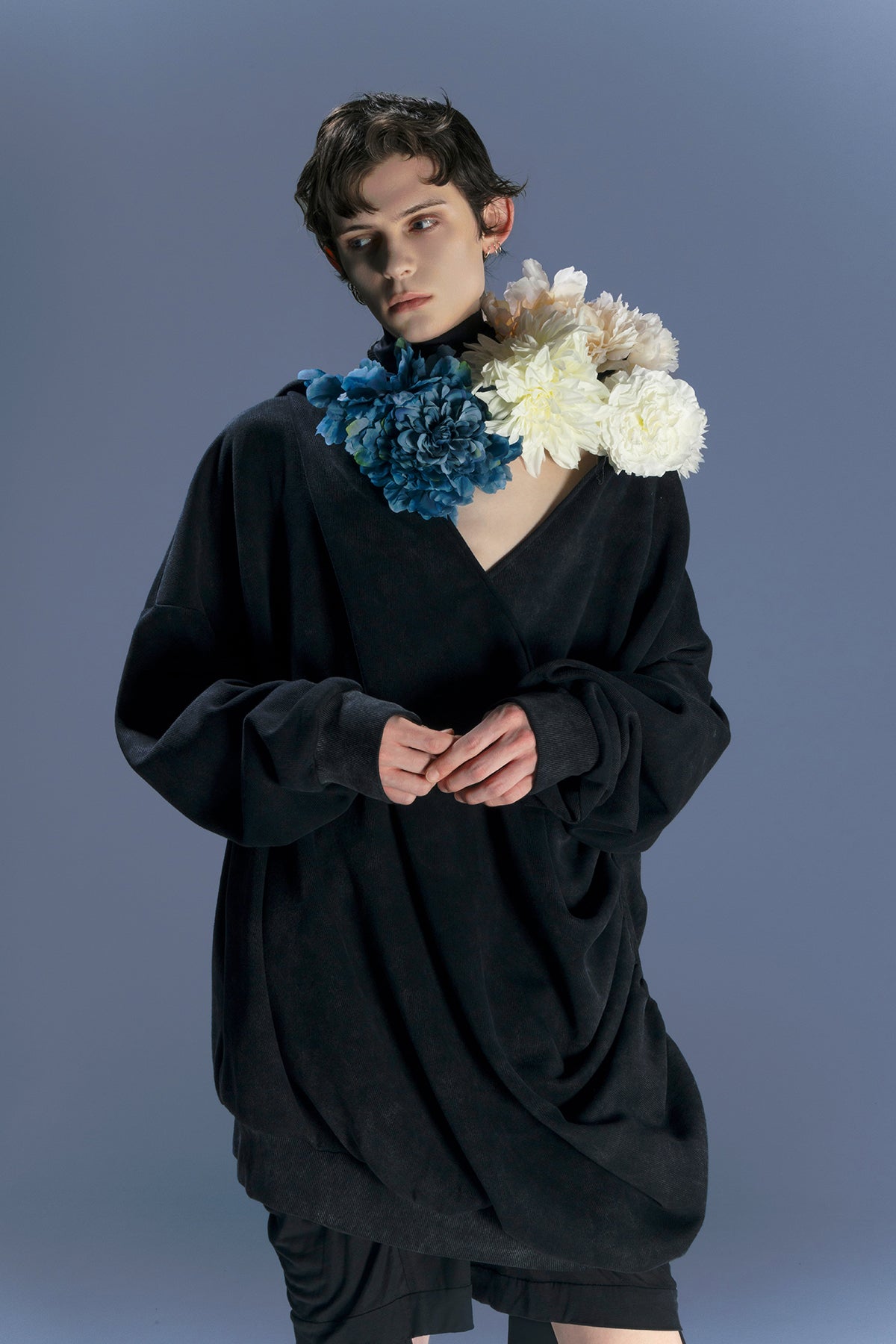 Front Ruffle V-Neck Sweatshirt