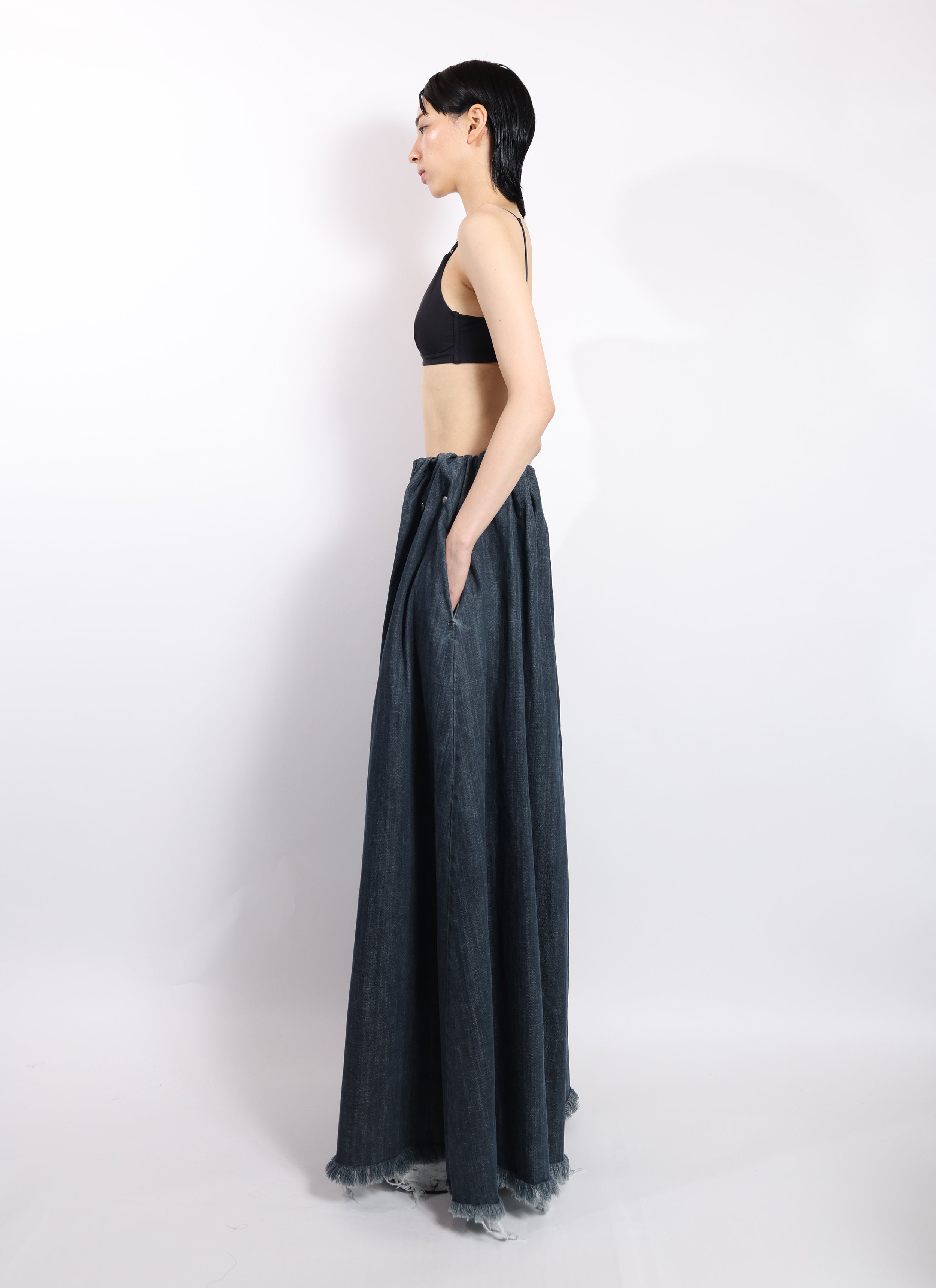 Ruffle Waist Snap Button Trousers