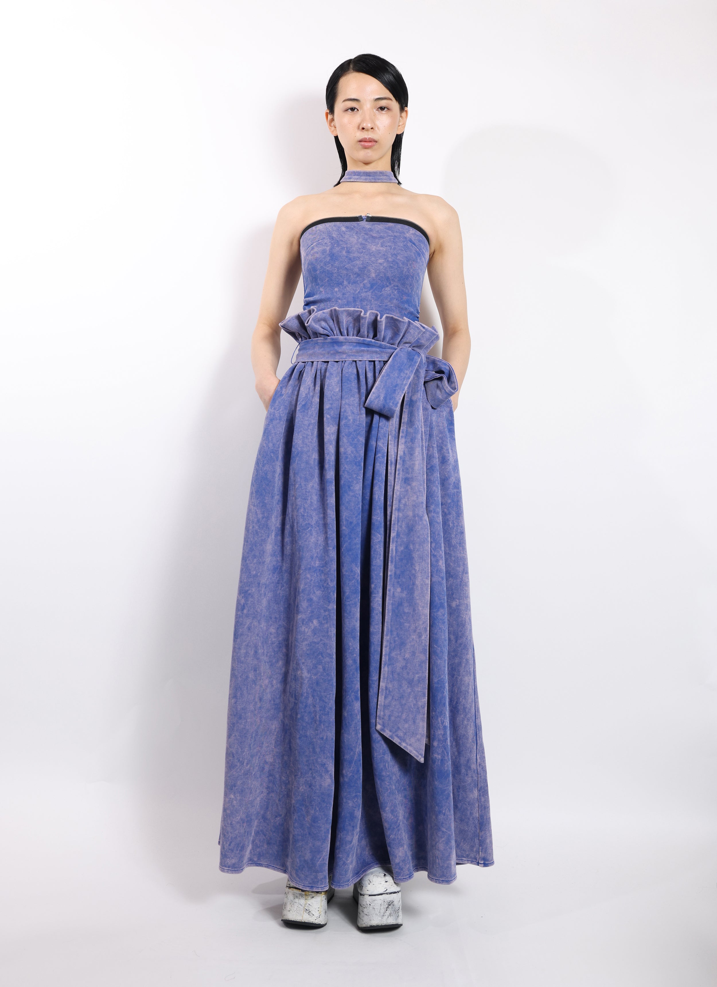 Ruffle Waist Belted Skirt