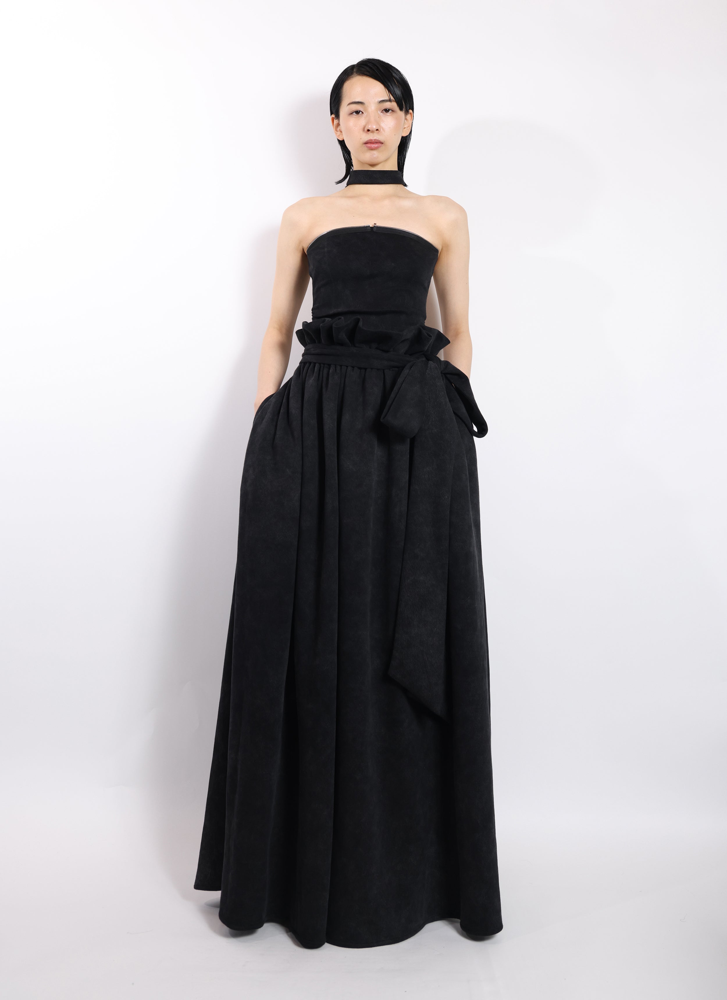 Ruffle Waist Belted Skirt
