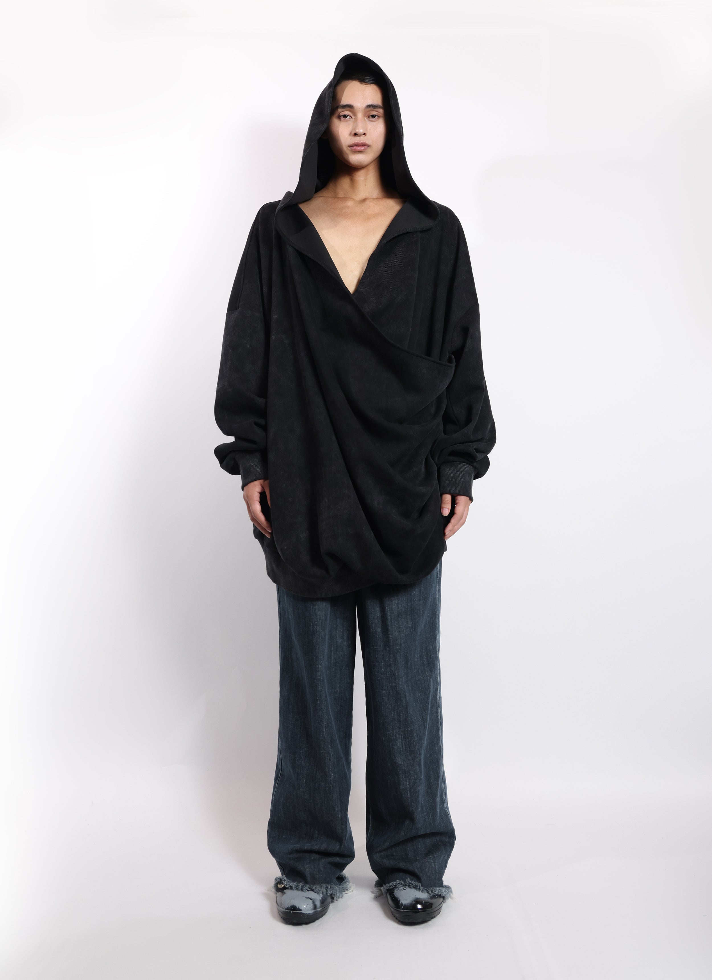 Front Ruffle V-Neck Sweatshirt