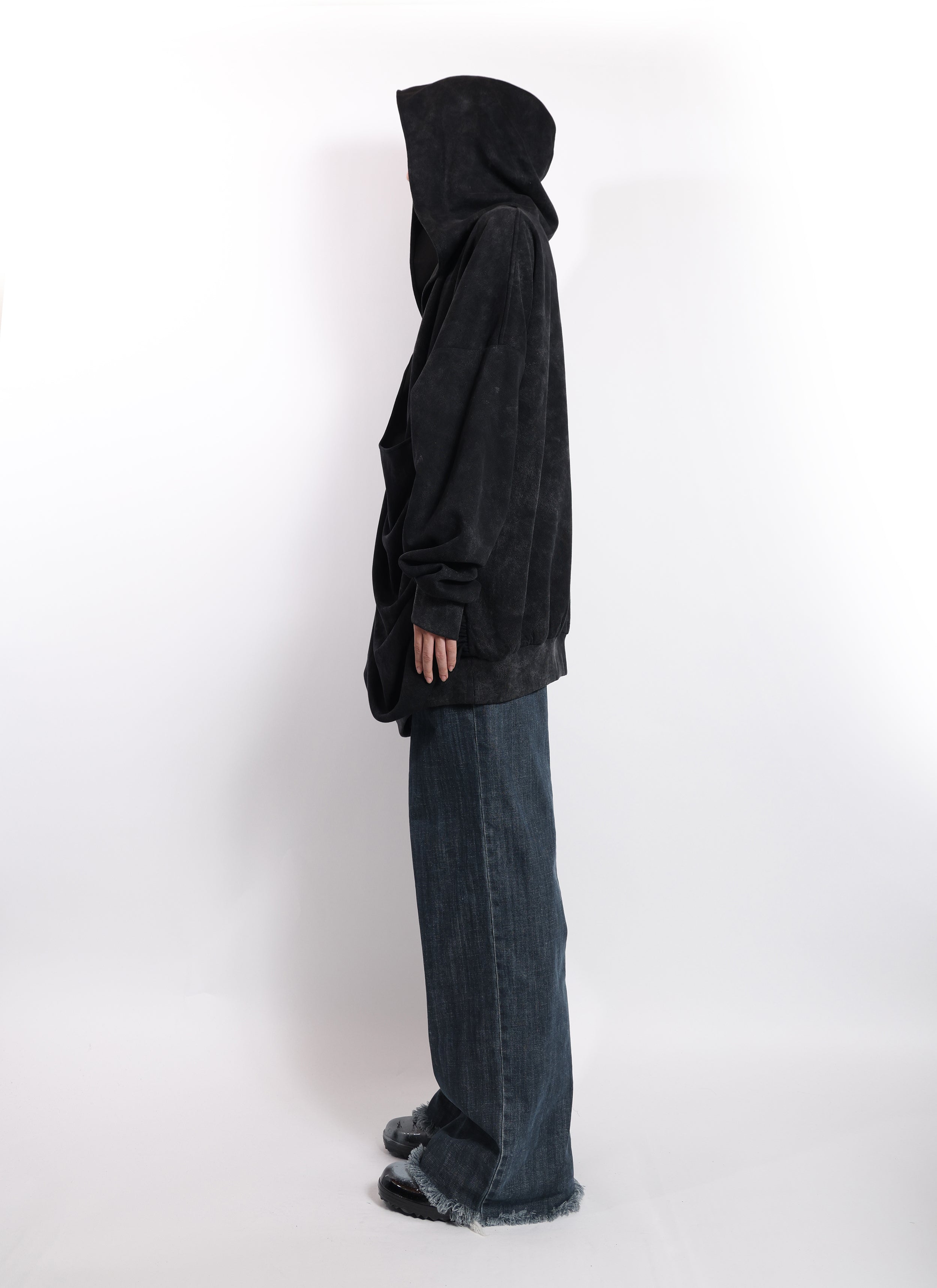 Front Ruffle V-Neck Sweatshirt