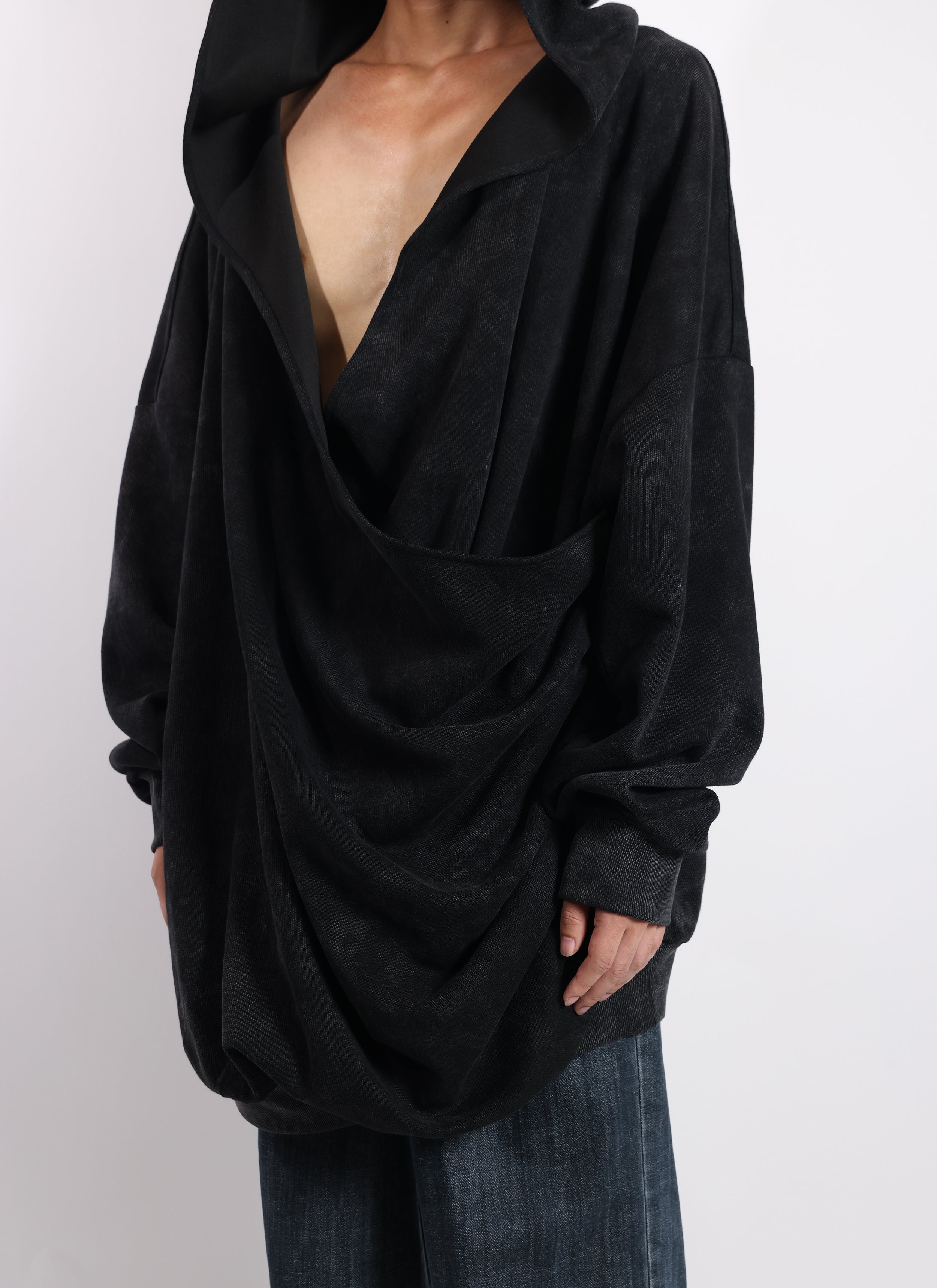Front Ruffle V-Neck Sweatshirt