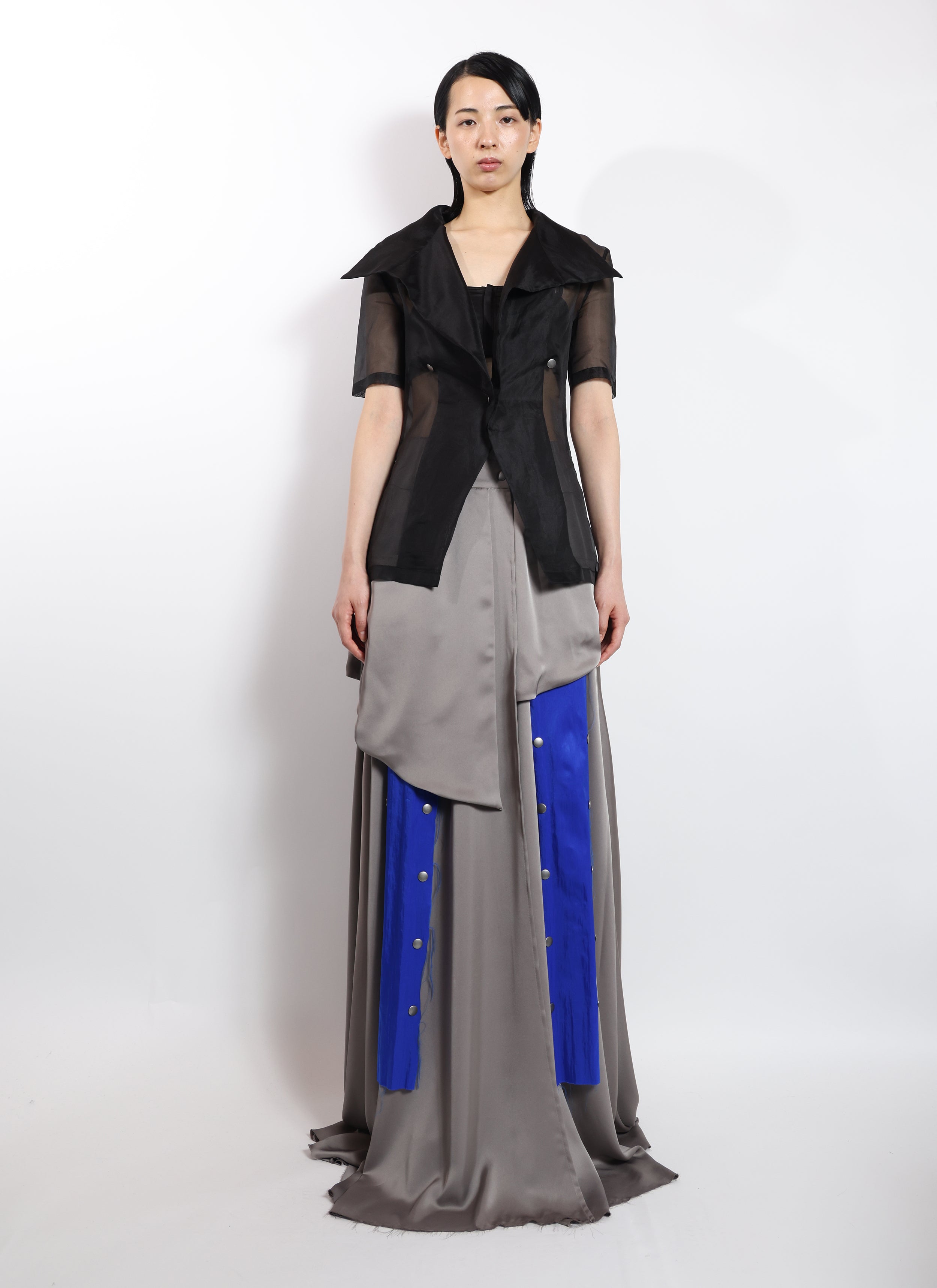 Blue Strip Long Overlap Skirt