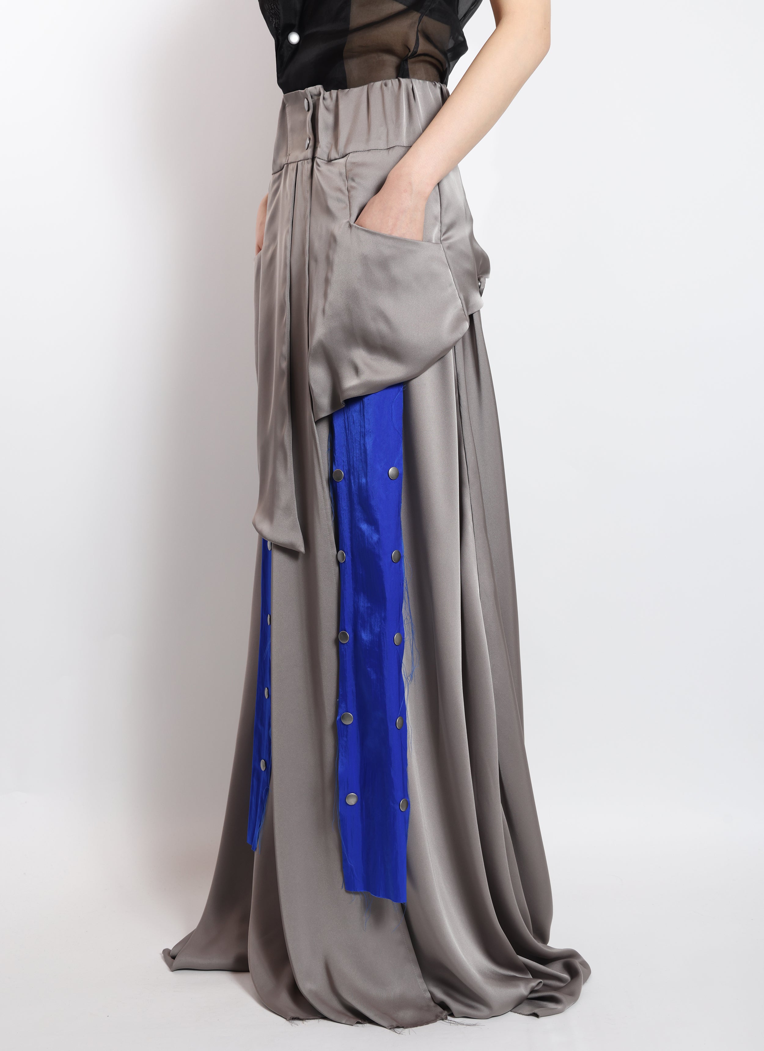 Blue Strip Long Overlap Skirt
