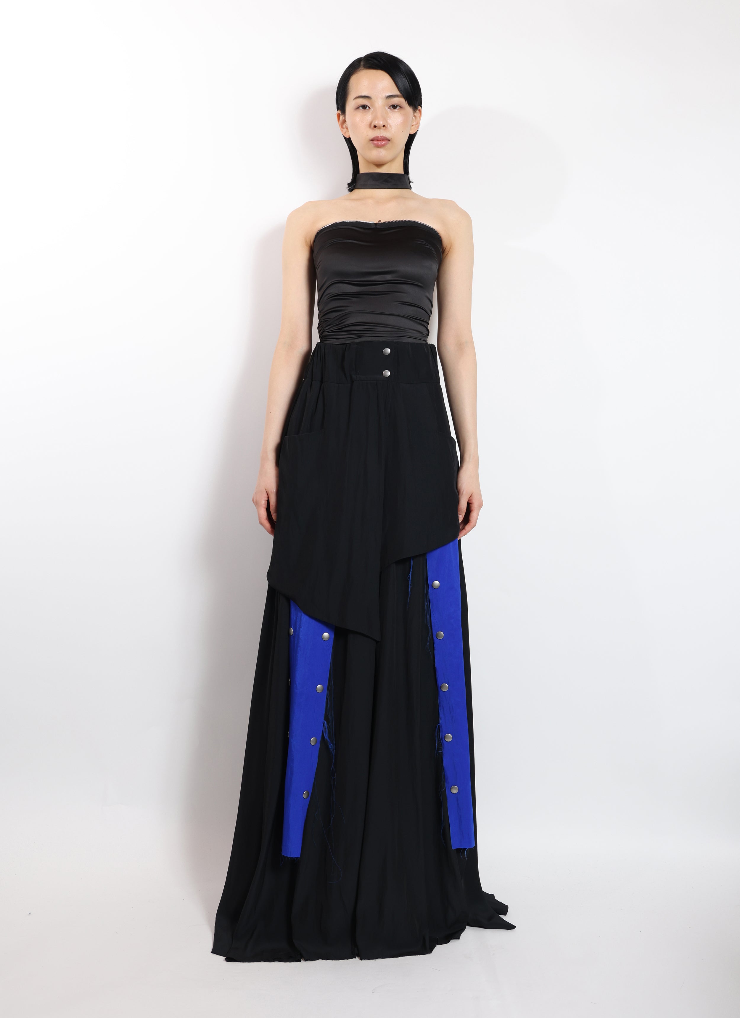 Blue Strip Long Overlap Skirt