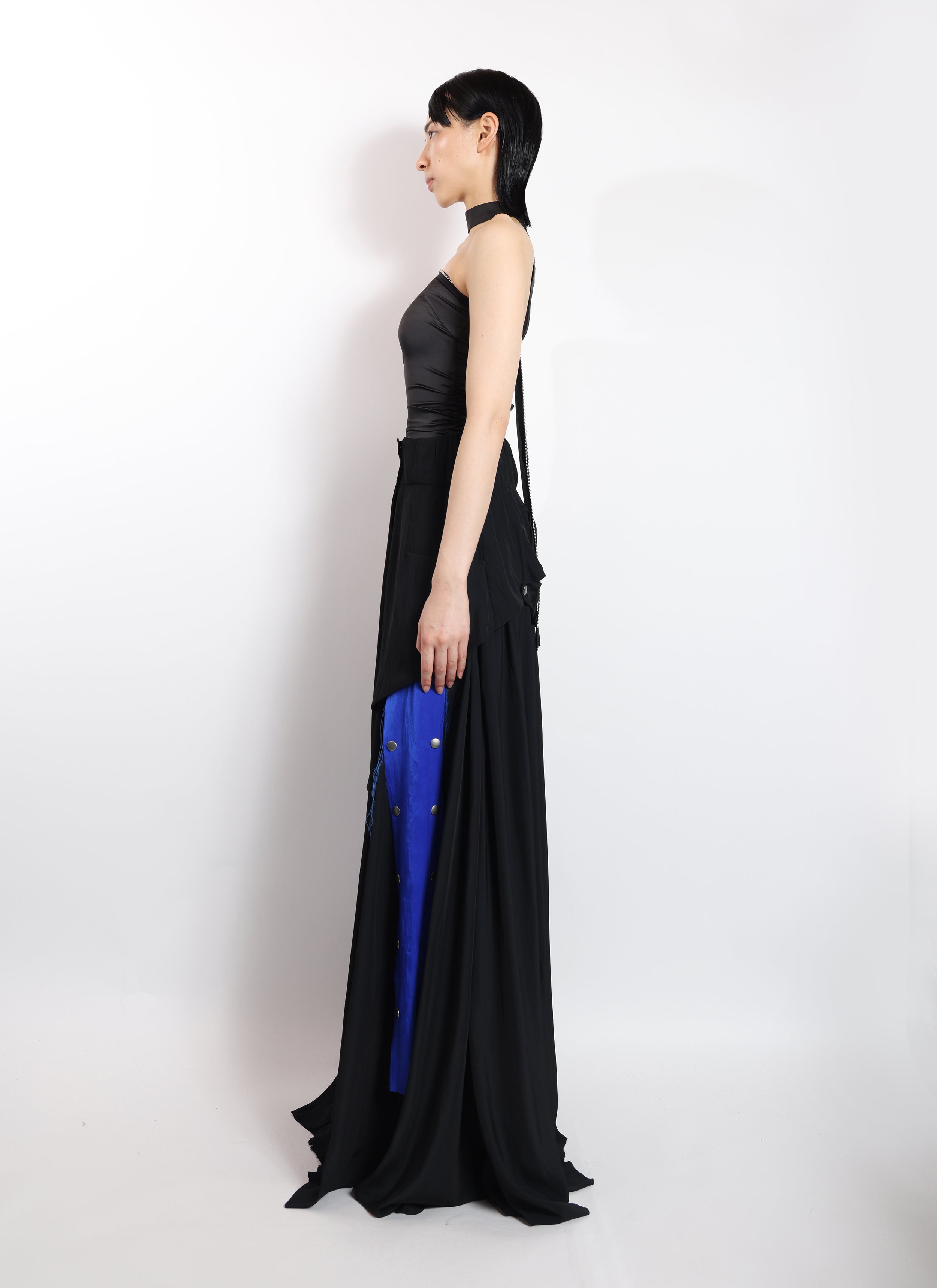 Blue Strip Long Overlap Skirt